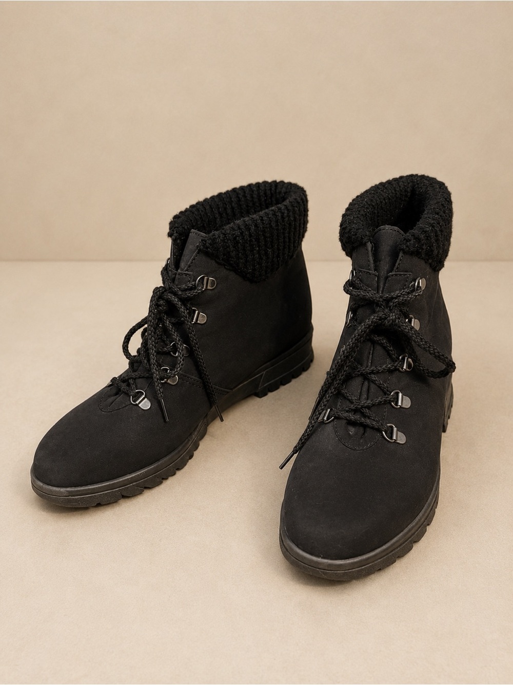Toe Warmers Black Winter Lace Up Boots Cozy Knit Collar Size 11N